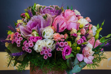 Beautiful multicolor flower decoration with dark background