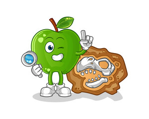 green apple archaeologists with dinosaur fossils mascot. cartoon vector