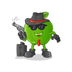 green apple mafia with gun character. cartoon mascot vector