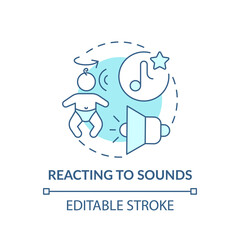 Reacting to sounds turquoise concept icon. Baby hearing noise and parent voice. Early childhood development idea thin line illustration. Vector isolated outline RGB color drawing. Editable stroke