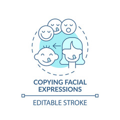 Copying facial expressions turquoise concept icon. Baby mimicking emotion. Early childhood development idea thin line illustration. Vector isolated outline RGB color drawing. Editable stroke