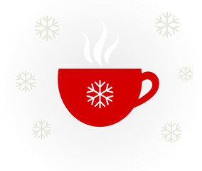 Christmas winter coffee or hot chocolate in a red cup.