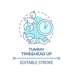 Tummy time and head up turquoise concept icon. Baby crawling. Newborn laying. Early childhood development idea thin line illustration. Vector isolated outline RGB color drawing. Editable stroke