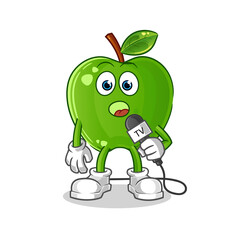 green apple tv reporter cartoon. cartoon mascot vector