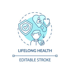 Lifelong health turquoise concept icon. Medical check. Personal responsibility. Early childhood development idea thin line illustration. Vector isolated outline RGB color drawing. Editable stroke