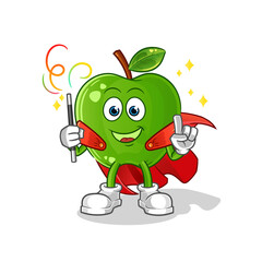 green apple magician illustration. character vector