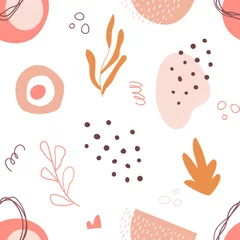 Meubelstickers Abstract seamless pattern with hand drawn botanical and geometric shapes. Pastel natural colors. © ceramaama