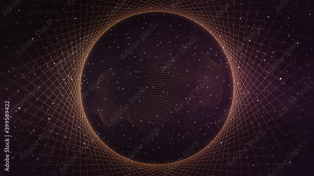Wall mural glowing gold vortex abstract line art in space - background