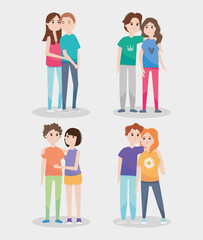 icon set of happy couples, colorful design