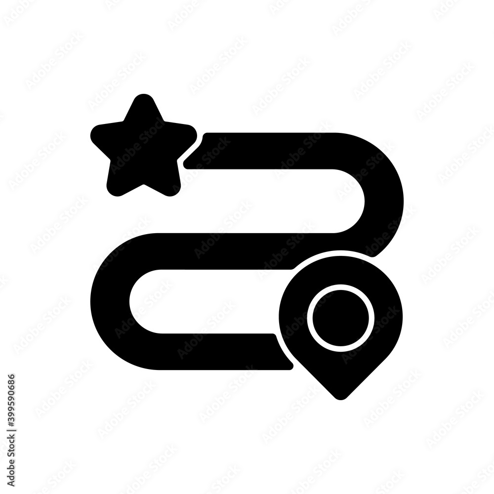 Poster videogame campaign black glyph icon. digital game menu element. player progress tracking. travel rou
