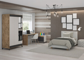 Modern nursery interior. 3D rendering.