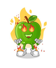 green apple on fire mascot. cartoon vector