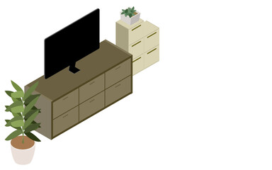 アイソメトリック、リビングに置くテレビボードや観葉植物