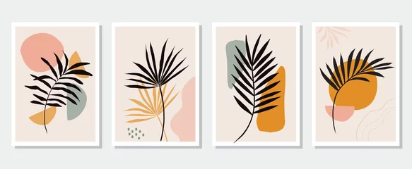 Sammlung zeitgenössischer Kunstplakate Botanische Wandkunst Abstrakte Blätter Laub organische Formen. Vektor-Set Design für Print-Cover-Tapete Social Media © Mirgunova