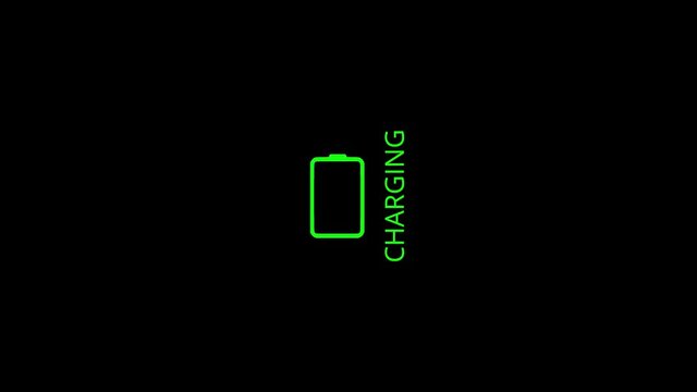 The battery is charging on a black background, the battery charging progress indicator. Battery charge icon is on and flashing