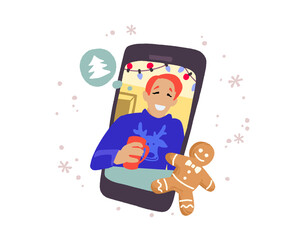 Holidays chatting with friends or family online through gadgets.