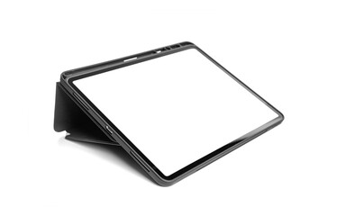 Tablet computer in a case isolated on a white background.