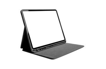 Tablet computer in a case isolated on a white background.