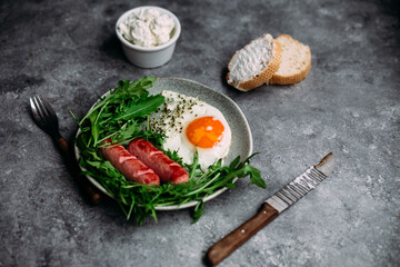 background, beans, bread, breakfast, concept, cooking, dish, english, flat lay, food, fork, gray, healthy, hearty, irish, keto, meal, microgreen, morning, nutritious, parsley, pepper, pork, sauce, sea