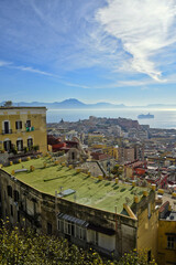Fototapeta premium Panorama of the gulf of Naples from a hill in a residential neighborhood, Italy.