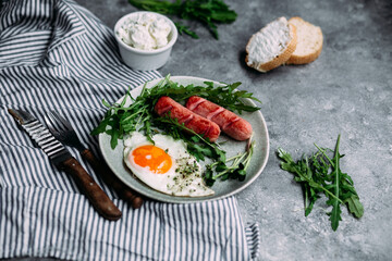 background, beans, bread, breakfast, concept, cooking, dish, english, flat lay, food, fork, gray, healthy, hearty, irish, keto, meal, microgreen, morning, nutritious, parsley, pepper, pork, sauce, sea