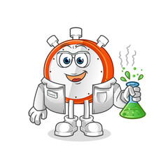 alarm clock scientist character. cartoon mascot vector