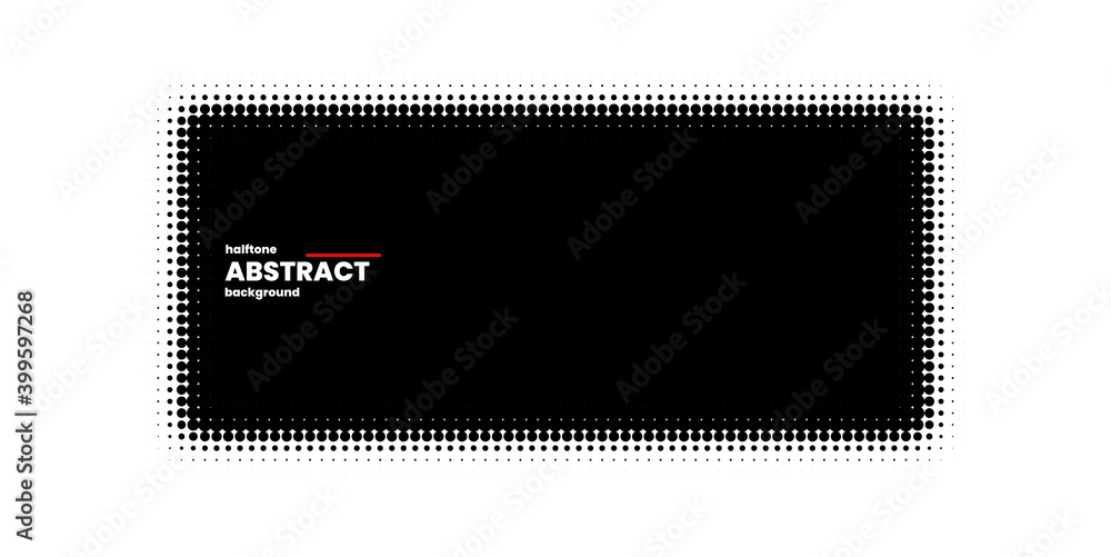 Poster Halftone in abstract style with place for text. Geometric retro banner vector texture. Modern print. White and black background. Light effect