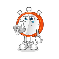 alarm clock cry with a tissue  character. cartoon mascot vector