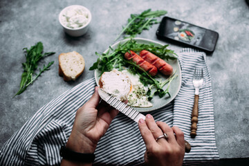 background, beans, bread, breakfast, concept, cooking, dish, english, flat lay, food, fork, gray, healthy, hearty, irish, keto, meal, microgreen, morning, nutritious, parsley, pepper, pork, sauce, sea