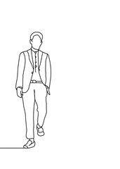 One continuous line drawing, man walking a day