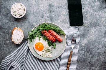 background, beans, bread, breakfast, concept, cooking, dish, english, flat lay, food, fork, gray, healthy, hearty, irish, keto, meal, microgreen, morning, nutritious, parsley, pepper, pork, sauce, sea