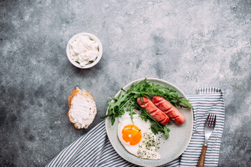 background, beans, bread, breakfast, concept, cooking, dish, english, flat lay, food, fork, gray, healthy, hearty, irish, keto, meal, microgreen, morning, nutritious, parsley, pepper, pork, sauce, sea