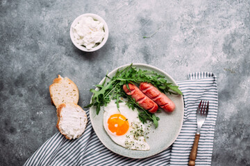 background, beans, bread, breakfast, concept, cooking, dish, english, flat lay, food, fork, gray, healthy, hearty, irish, keto, meal, microgreen, morning, nutritious, parsley, pepper, pork, sauce, sea