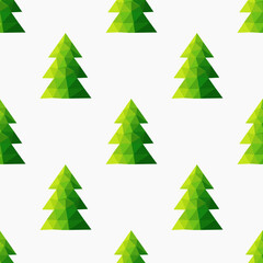Fototapeta premium Polygonal Christmas trees green seamless pattern.
