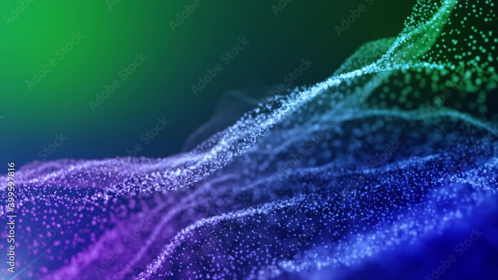 Poster swaying waves of particles. abstract background with movement and flicker particles, 4k animation