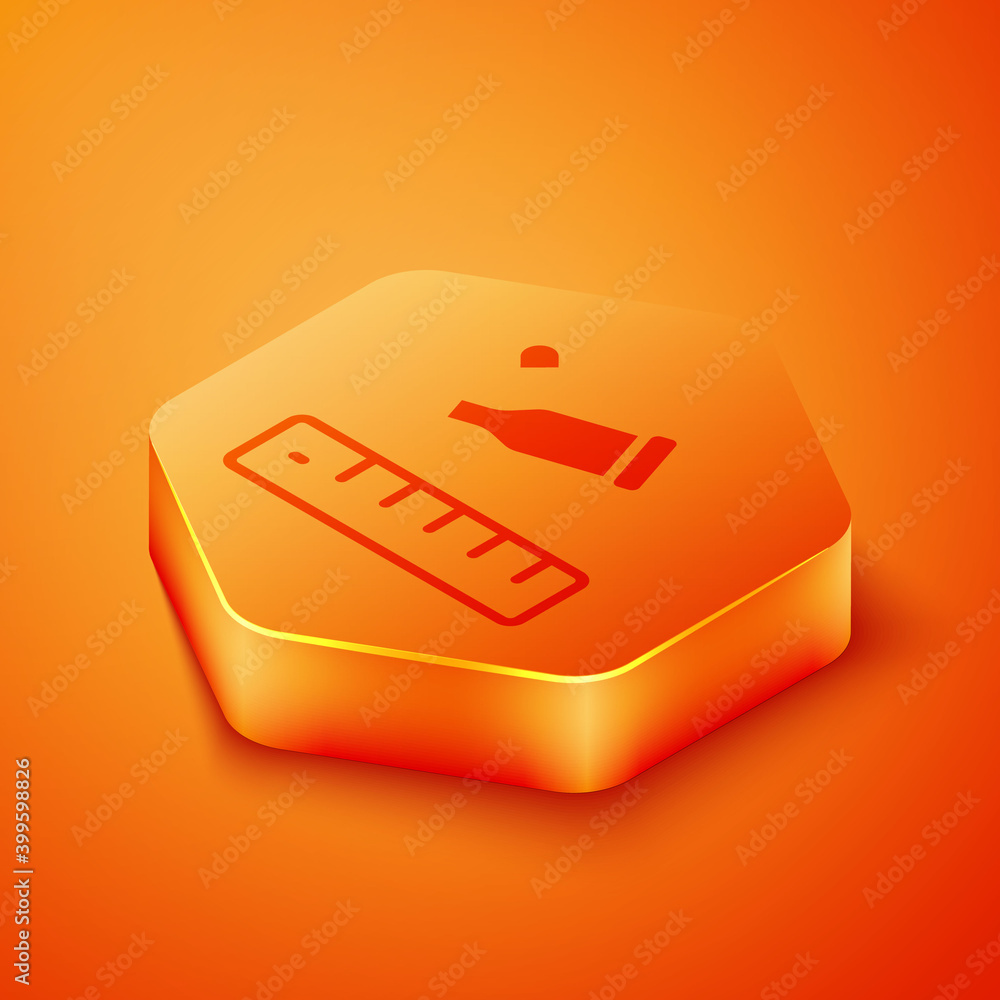 Poster isometric bullet casing as a piece of evidence placed with forensic ruler for documentation icon iso