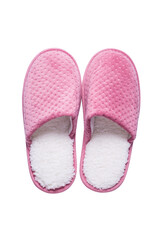 Pink fabric, textile, soft woman slippers, isolated