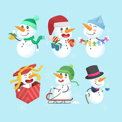 Christmas snowman hand drawn flat cartoon cute funny collection