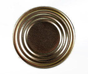  food can on white background, top view, close-up.