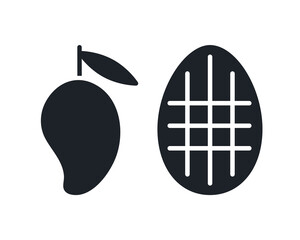 Mango icons. Black isolated silhouette. Fill solid icon. Modern minimalistic design. Vector illustration. Fruits