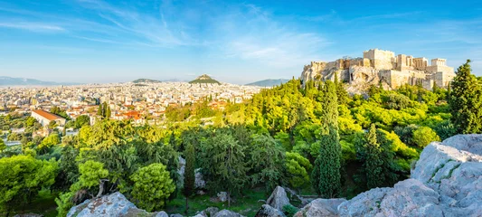 Fotobehang Uitzicht op de Akropolis van Athene vanaf de Areopagus-heuvel in Athene © nejdetduzen