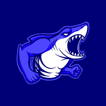 illustration mascot logo angry shark with cartoon style