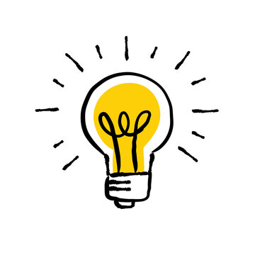 recommend clip art: Shining light bulb doodle illustration. Hand drawn bright electric lamp. Symbol of idea and solution.