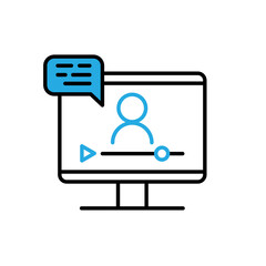 Online lesson icon. Video training symbol. Linear vector icon. Person talking in screen.