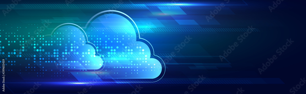 Fototapete Cloud computing concept. Futuristic business network concept. Hi-tech cloud connection technology background.