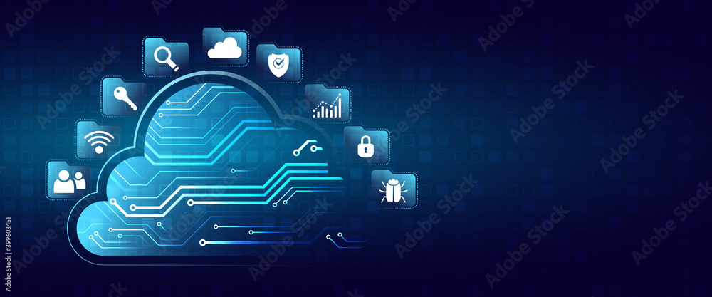 Poster Hi-tech cloud connection technology background. Cloud computing concept. Futuristic business network concept.
