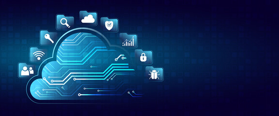 Hi-tech cloud connection technology background. Cloud computing concept. Futuristic business network concept.