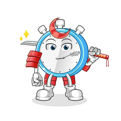 alarm clock samurai cartoon. cartoon mascot vector