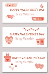 Set of St Valentine cards Be my Valentine Flat vector illustration