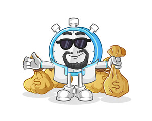 alarm clock rich arabian mascot. cartoon vector